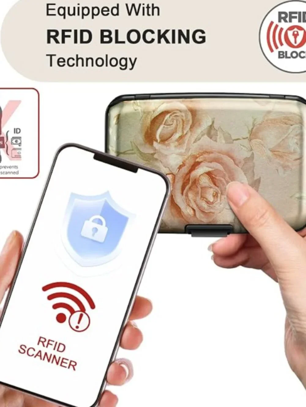 Womens Credit Card Holder Wallet Mini Aluminum Wallet RFID Rose Gold Travel